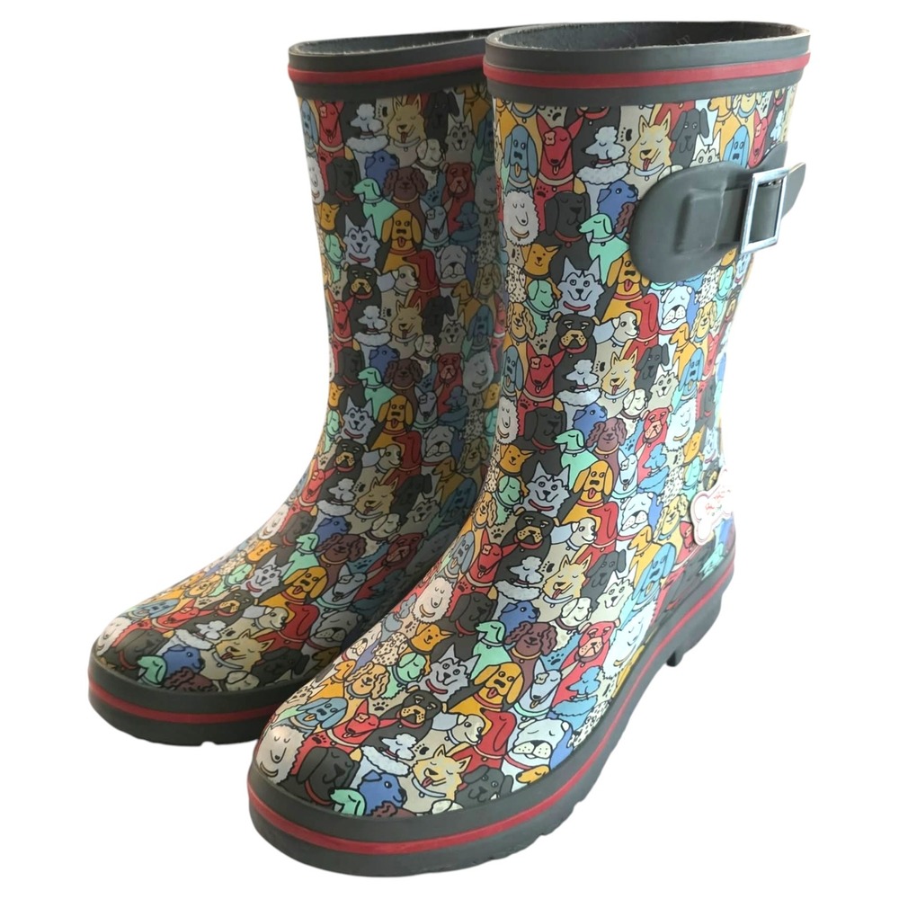 Skechers BOBS for Dogs Rain Boots Multi-Color Dog Print Womens 7